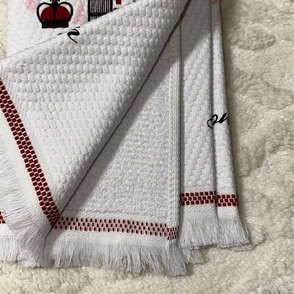 T & C Love in London White Red Pink Black Cotton Kitchen Towels set of 2